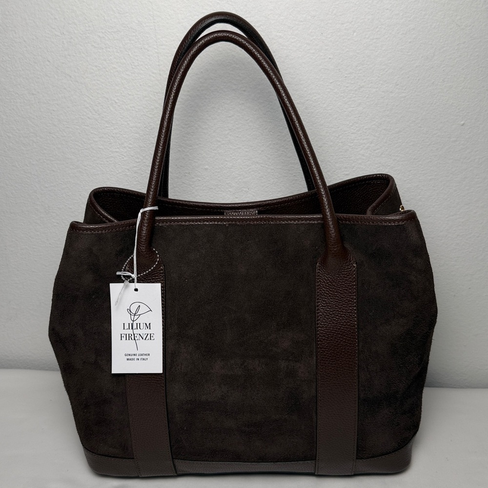 Lilium Firenze Made in Italy Brown Suede Authentic Leather Tote Bag MRP 289